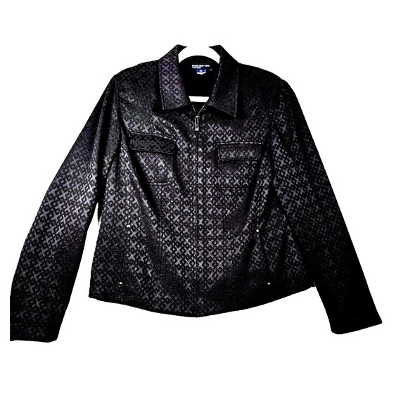 Jones New York Signature Womens Jacket Blazer 12 Black Zipper Sleeves Full Zip - Picture 9 of 16